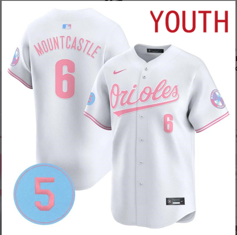 Youth  Baltimore Orioles  #6 Mountcastle white  2024 Nike MLB jersey